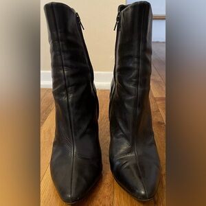 JEROME C. ROUSSEAU black leather heeled boots booties 40 9.5 Fit Like 8.5